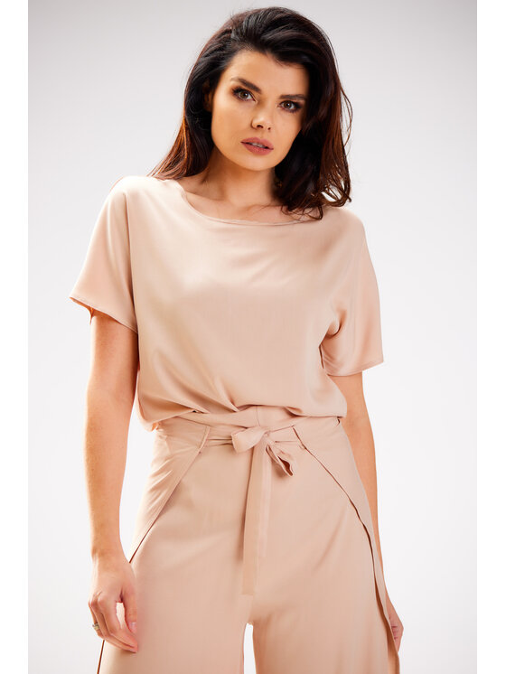 Awama Awama Spodnie damskie A589 Beżowy Basic Fit