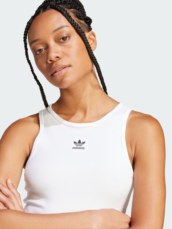 adidas adidas Top Essentials Ribbed Biały Slim Fit