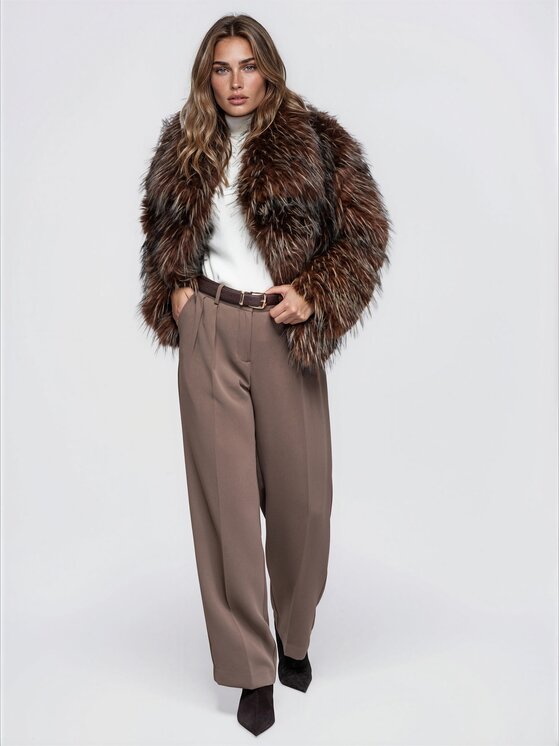 Ombre Ombre Futro OW-FR-E0005 Brązowy Relaxed Fit
