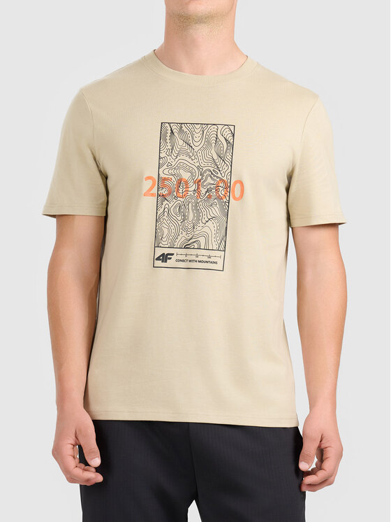 4F 4F T-Shirt 4FWAW26TTSHM3571-83S Beżowy Active Fit