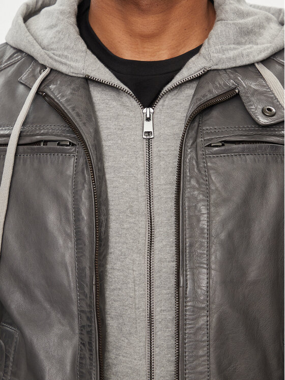 Serge Pariente Serge Pariente Lederjacke Sean Hood Grau Regular Fit