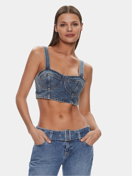 Tommy Jeans Top DW0DW17065 Modrá Slim Fit