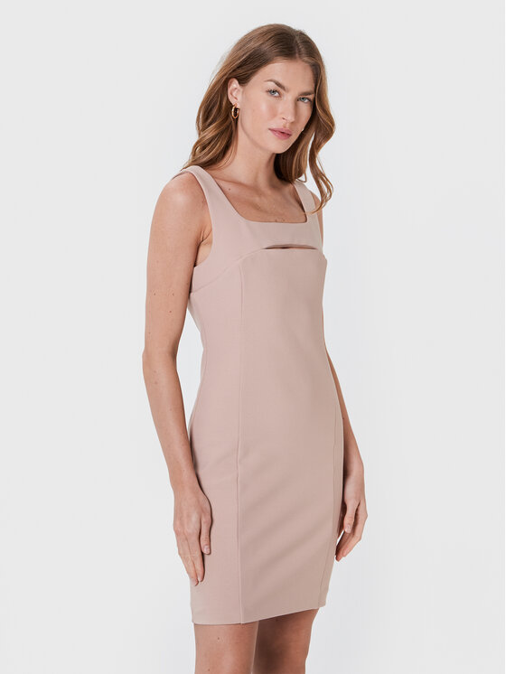 Marciano Guess Koktejlové šaty 2YGK52 6869Z Béžová Slim Fit