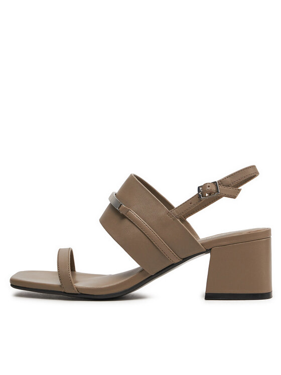 Calvin Klein Calvin Klein Sandały Heel Sandal 45 Met Bar Lth HW0HW02056 Brązowy