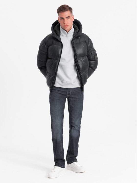 Ombre Ombre Kurtka puchowa OM-JAHP-0207 Czarny Regular Fit