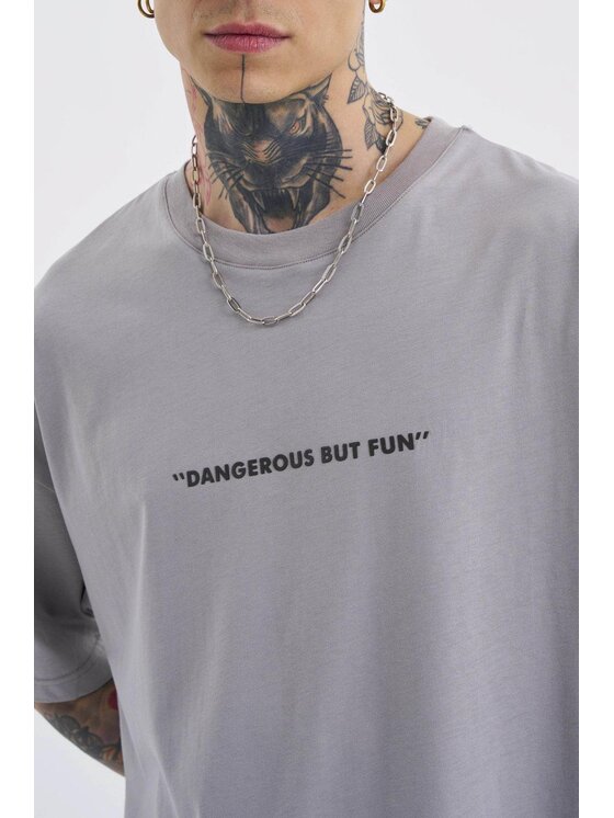 MyStars MyStars T-Shirt Koszulka Z Krótkim Rękawem Oversize Męska Szara Machinist Dangerous L Szary Oversize