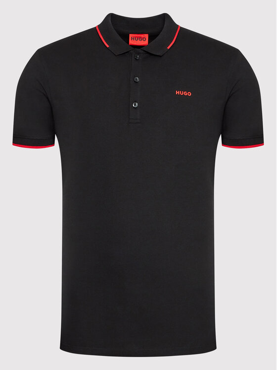 HUGO Hugo Тениска с яка и копчета Dinoso222 50467344 Черен Slim Fit
