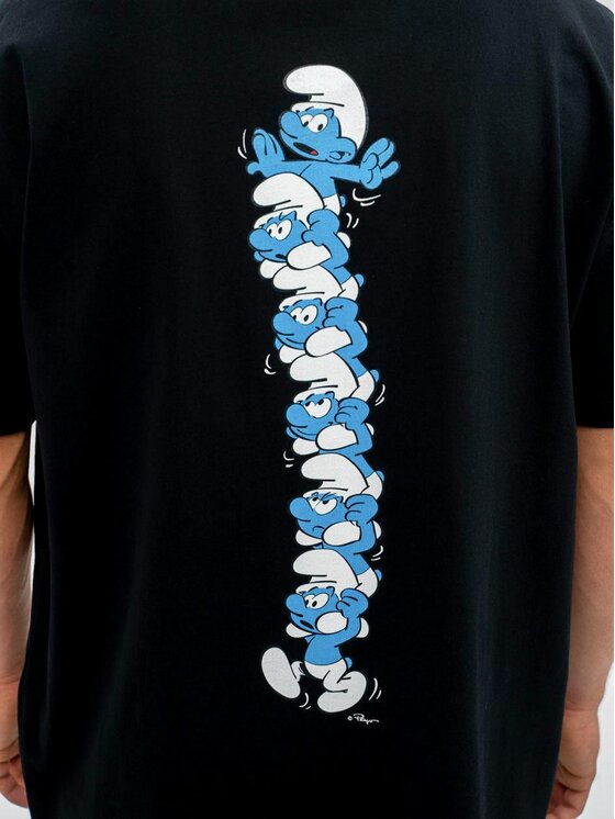 Smerfy Smerfy T-Shirt Koszulka Z Krótkim Rękawem Oversize Męska Czarna Smerfy Pickaback XXL Czarny Oversize