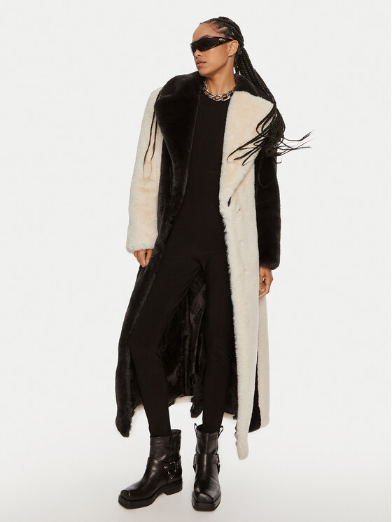 ROTATE ROTATE Pelzmantel Colourblock RT1914 Schwarz Regular Fit