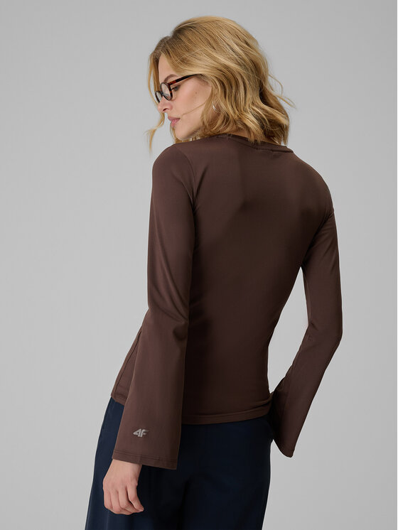 4F 4F Bluzka SPORT OFFICE Brązowy ciemny Slim Fit