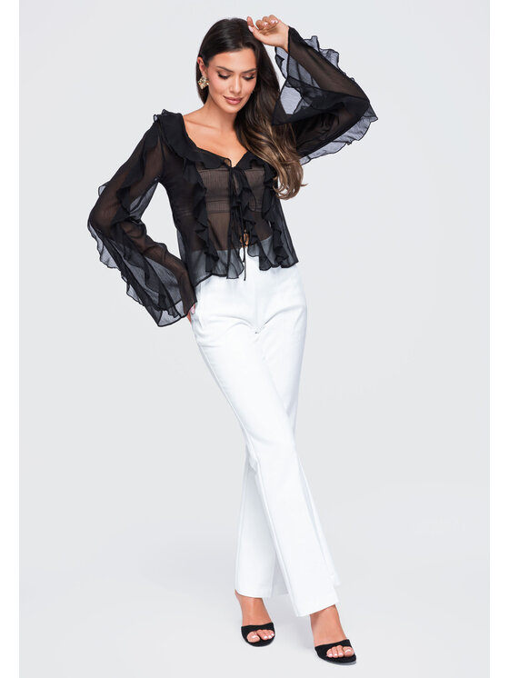 Ombre Ombre Bluzka OW-TS-E0078 Czarny Loose Fit