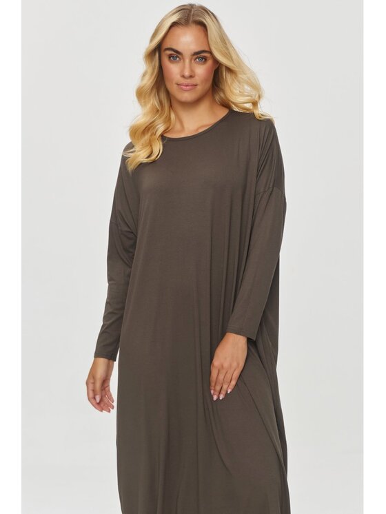 Makadamia Makadamia Sukienka codzienna M839 Brązowy Oversize