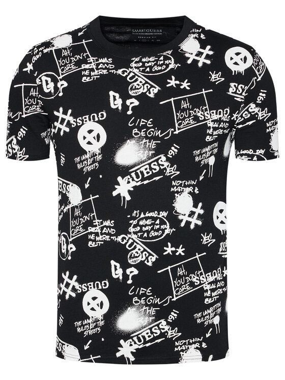 Guess Guess Marškinėliai Graffiti Tee M0BI92 I3Z11 Juoda Regular Fit