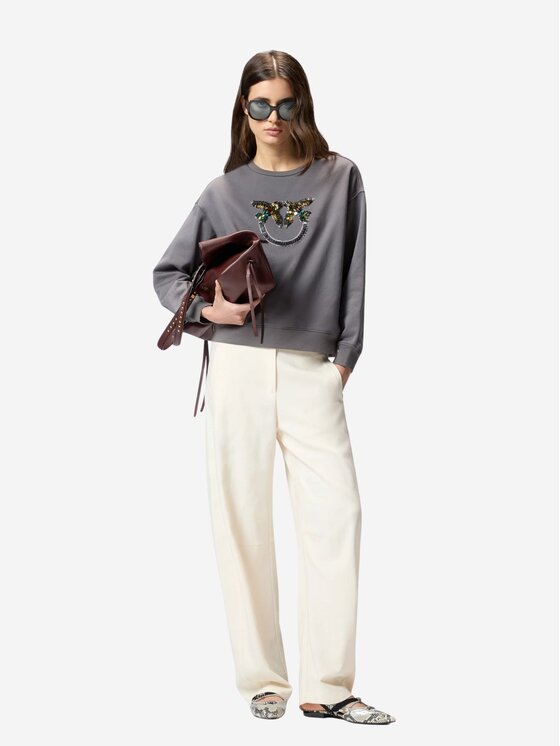 PINKO PINKO Μπλούζα NELLY MAGLIA FELPA RICAMO LOGO Γκρι Baggy Fit