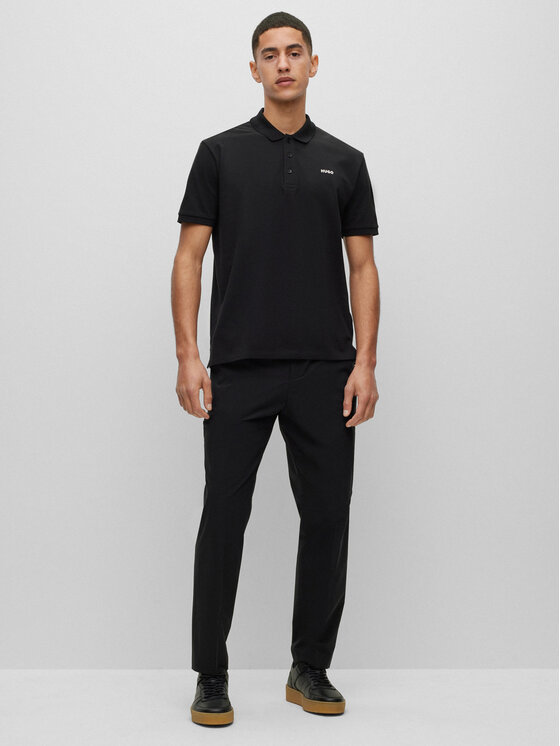 HUGO Hugo Тениска с яка и копчета Donos222 50466182 Черен Regular Fit