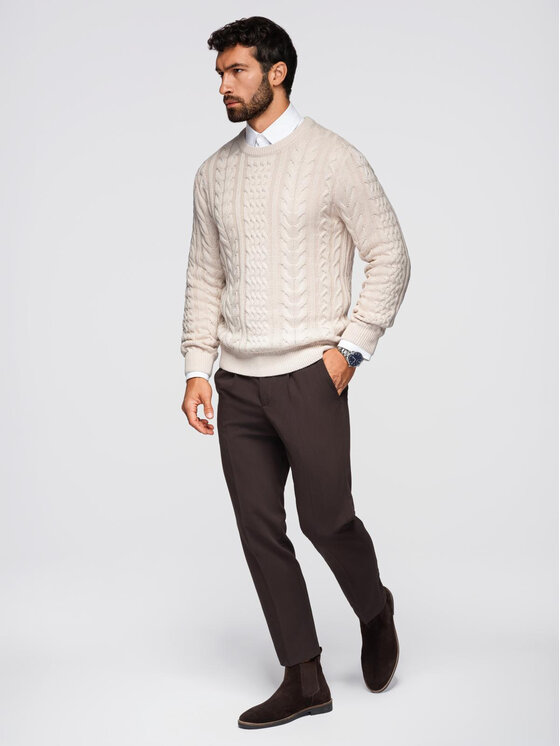 Ombre Ombre Sweter OM-SWSW-0173 Beżowy Regular Fit