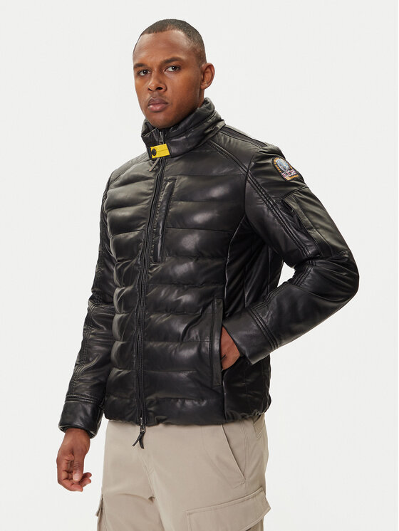 Parajumpers Parajumpers Kožená bunda Ernie 25WMPMJKLE02 Černá Slim Fit