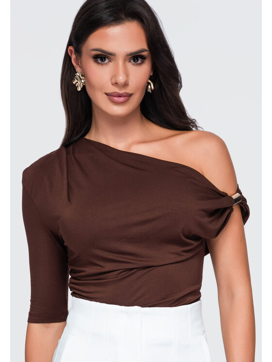 Ombre Ombre Bluzka OW-TS-E0075 Brązowy Slim Fit