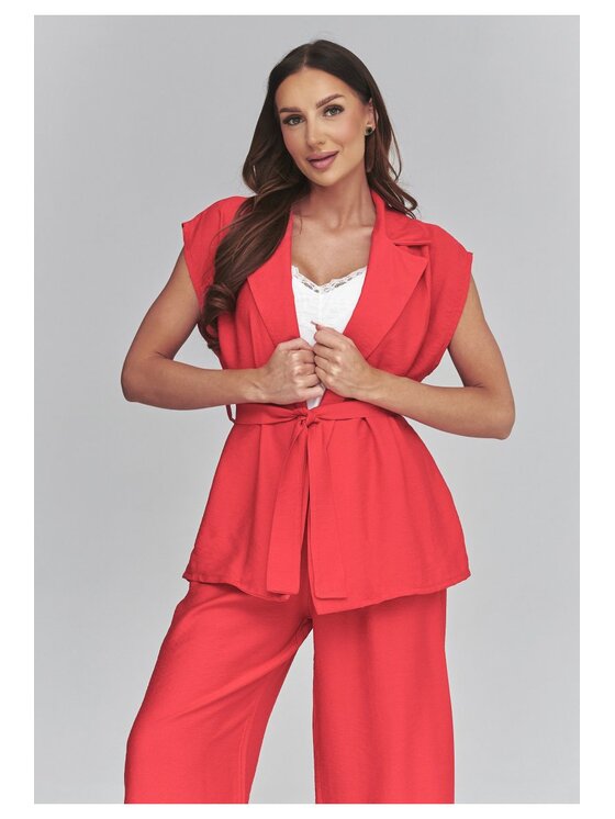 Makadamia Makadamia Komplet bluzka i spodnie C69 Czerwony Loose Fit