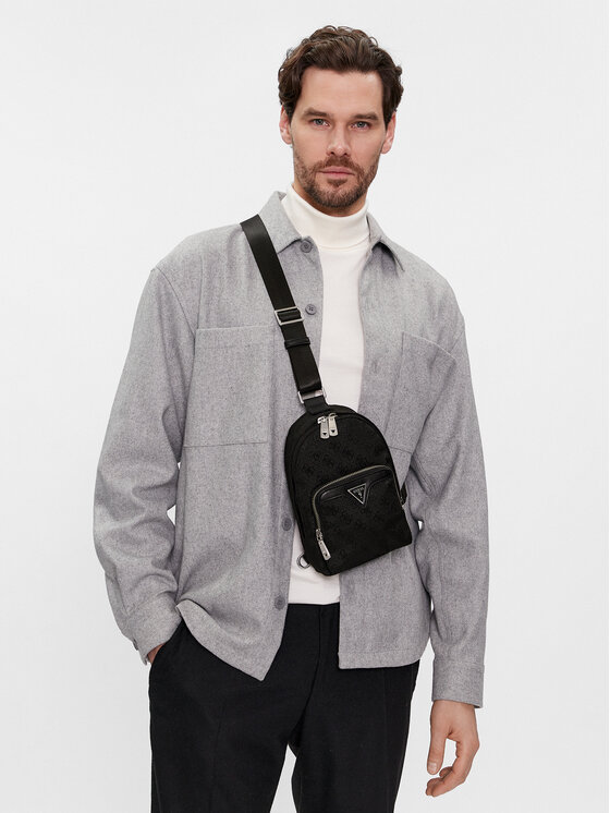 Guess Guess Torbica za okrog pasu Vezzola Jacquard Mini-Bags HMVZLJ P4168 Črna