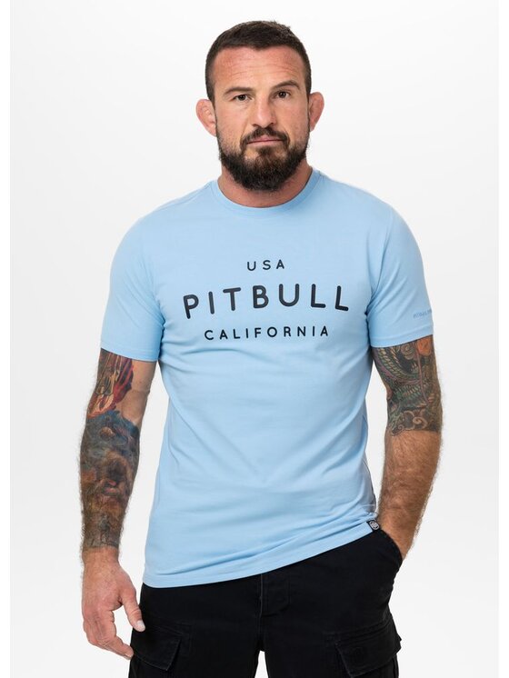 PITBULL PITBULL T-Shirt Koszulka męska Slim Fit USA CAL L Błękitny Regular Fit
