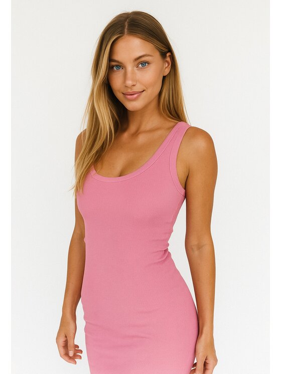 Nudyess Nudyess Letné šaty Tina mimi z prążka Ružová Fitted Fit