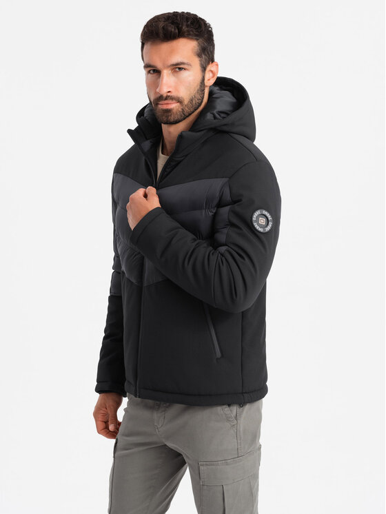 Ombre Ombre Kurtka puchowa OM-JALP-0172 Czarny Regular Fit