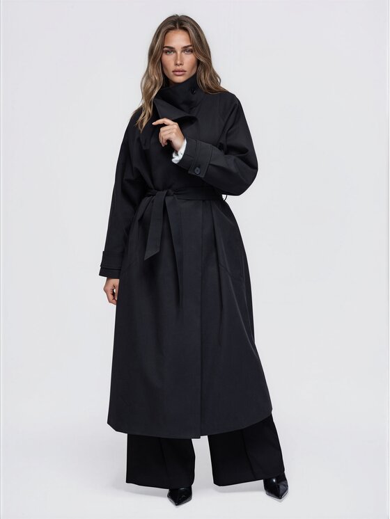 Ombre Ombre Trencz OW-CT-E0026 Czarny Relaxed Fit