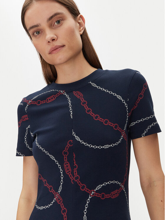 Tommy Hilfiger Tommy Hilfiger Každodenné šaty Modern F&F Midi Dress WW0WW44547 Tmavomodrá Regular Fit