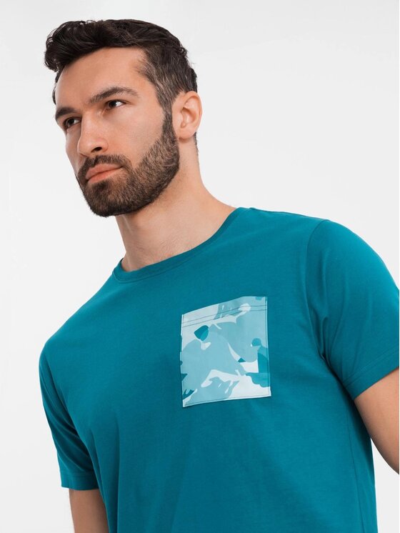 Ombre Ombre T-Shirt OM-TSPT-0228 Turkusowy Regular Fit