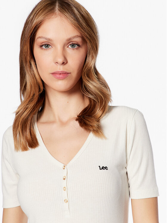 Lee Lee T-Shirt L44KIPNQ Beżowy Slim Fit