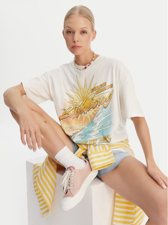 Billabong Billabong T-shirt Where The Sun Collide EBJZT00499 Bijela Loose Fit
