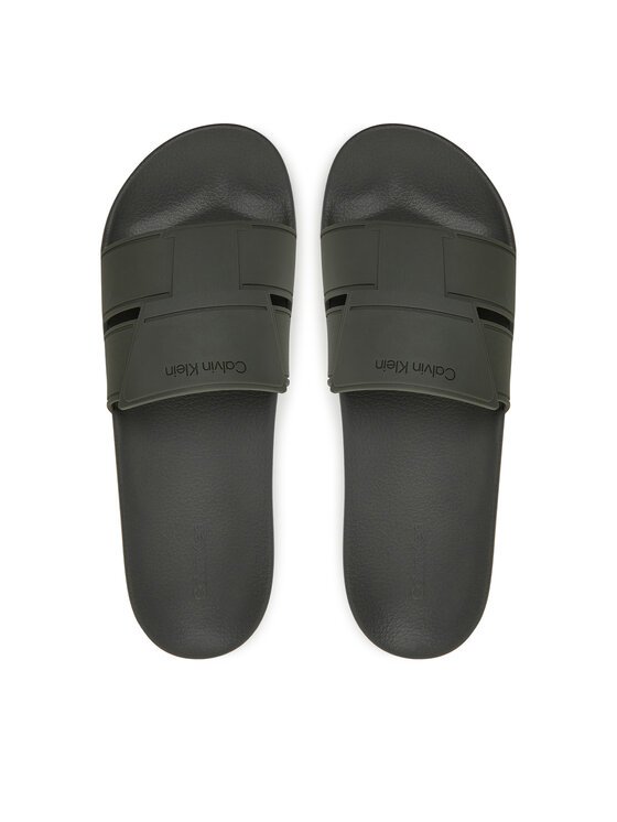 Calvin Klein Calvin Klein Şlapi Pool Slide Double T HM0HM01752 Kaki
