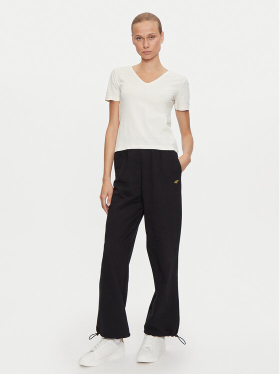 4F 4F Tričko 4FWAW24TTSHF1649 Écru Slim Fit