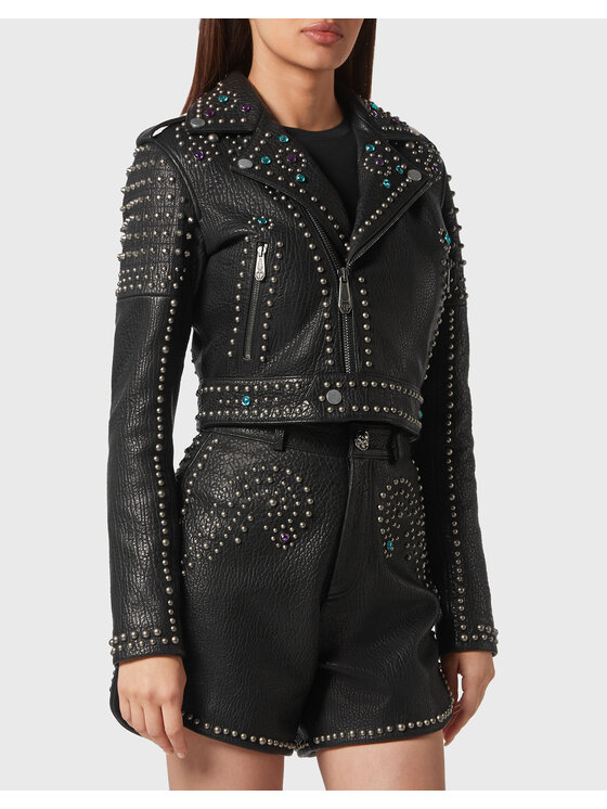 PHILIPP PLEIN PHILIPP PLEIN Kožená bunda 4115 Černá Regular Fit