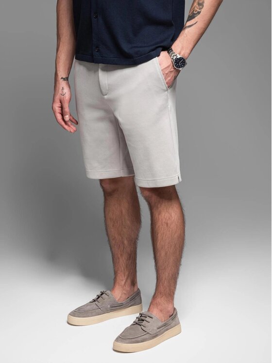 Ombre Ombre Šortky z materiálu OM-SRCS-0166 Šedá Slim Fit