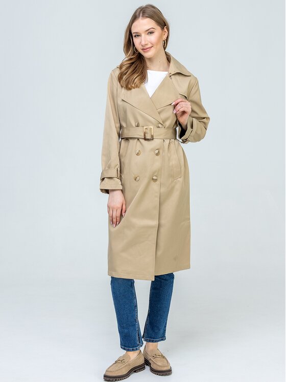 Perso Perso Trencz BLE262678F Beżowy Regular Fit