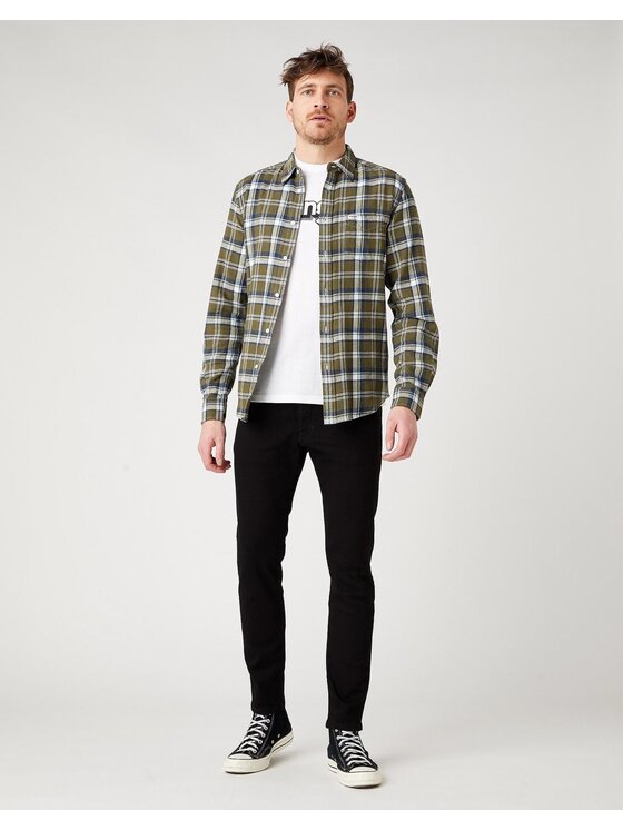 Wrangler Wrangler Koszula LS 1 PKT SHIRT Zielony Regular Fit