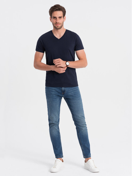 Ombre Ombre T-Shirt OM-TSBS-0145 Granatowy Classic Fit