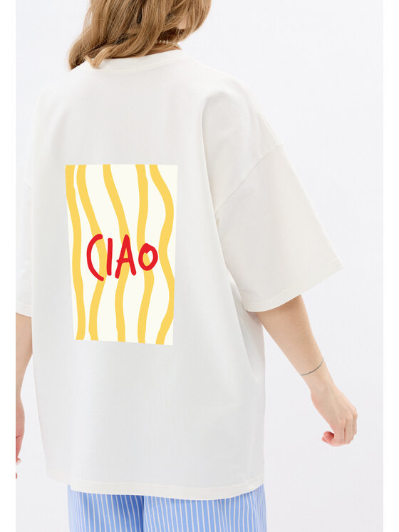 Mirons Mirons T-Shirt Print Biały Oversize