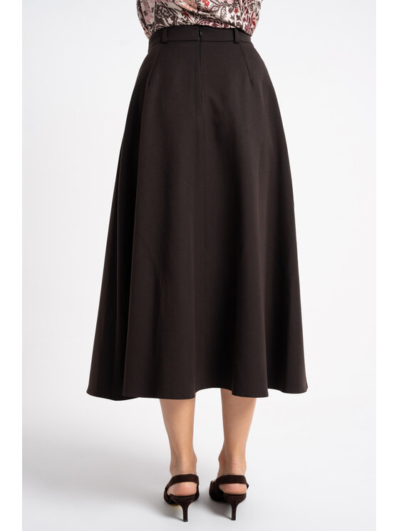 CLICK CLICK Midi sukňa 70-751 Tmavo hnedá Flare Fit