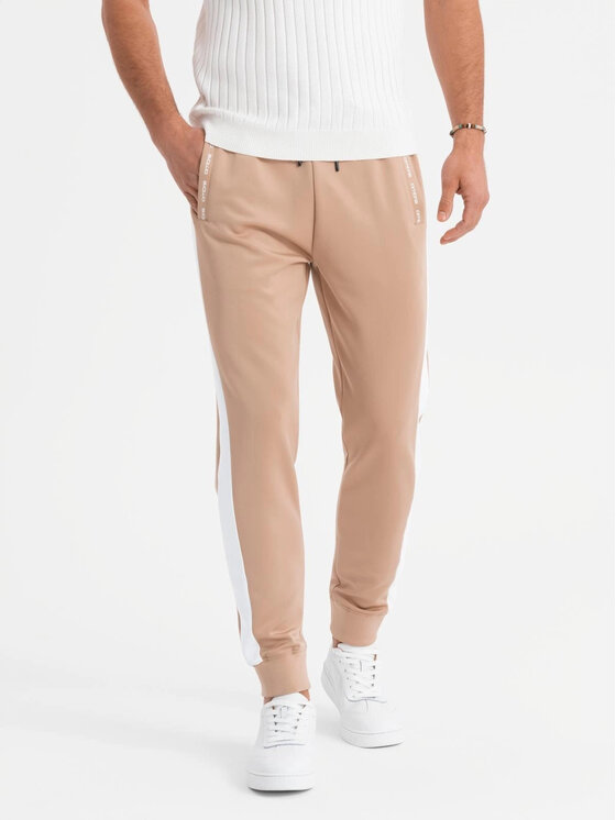 Ombre Ombre Spodnie dresowe OM-PASK-0229 Beżowy Regular Fit