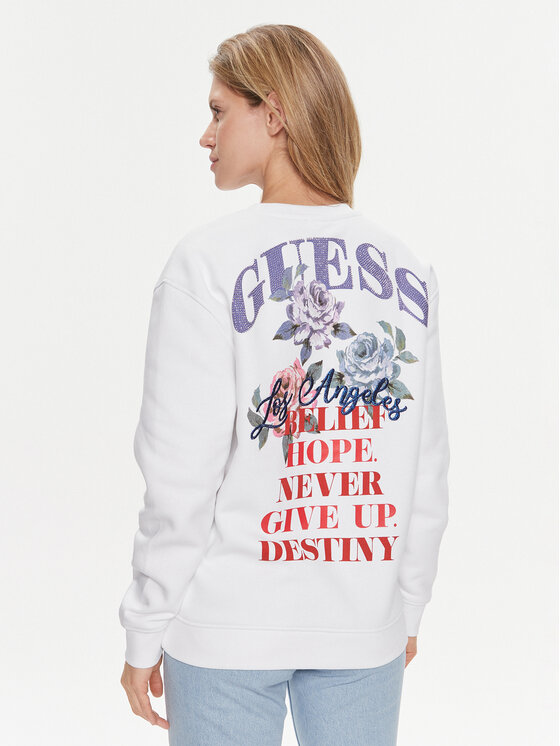 Guess Guess Bluza Destiny W4RQ10 K9Z21 Biały Regular Fit