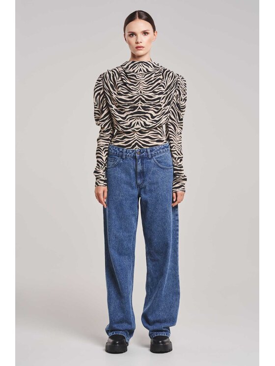 BENU BENU Bluzka z guzikami zebra Beżowy Slim Fit