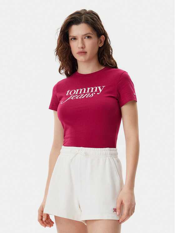 Tommy Jeans T-shirt Essential DW0DW19447 Rosa Slim Fit, taglia : S