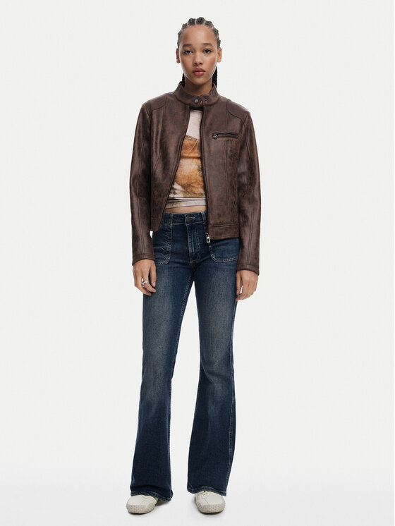 Desigual Desigual Μπουφάν δερμάτινο 25SWEW46 Καφέ Regular Fit