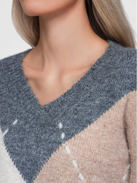Ombre Ombre Sweter OW-SW-E0017 Szary Relaxed Fit