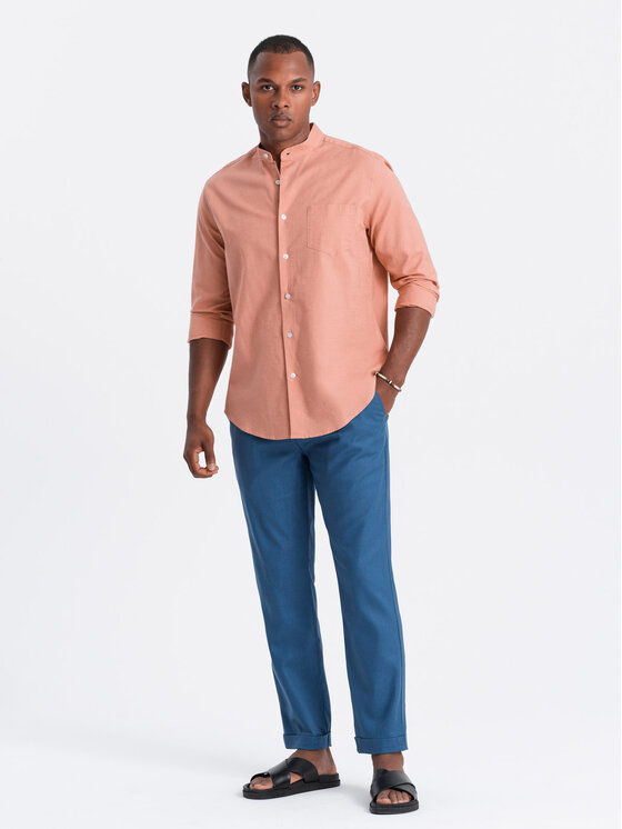 Ombre Ombre Kalhoty z materiálu OM-PACP-0198 Modrá Chino Fit