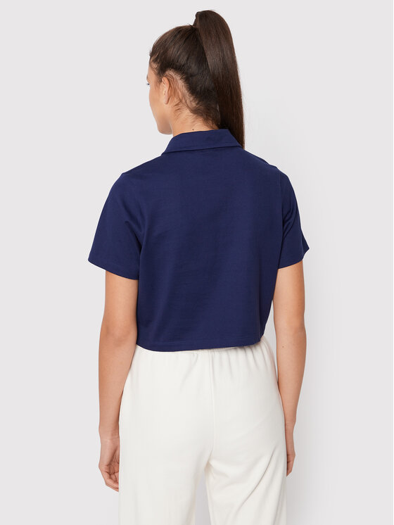 adidas adidas Тениска с яка и копчета Crop HL6572 Тъмносин Relaxed Fit