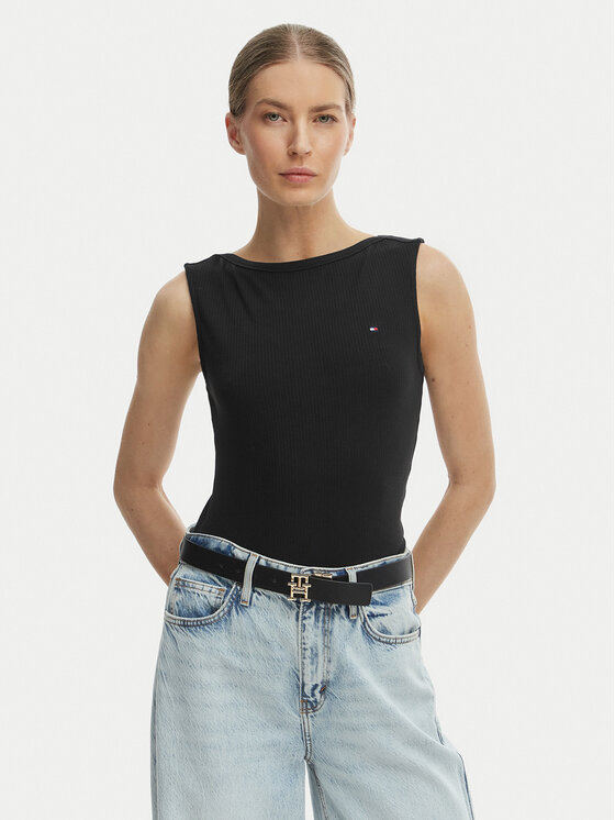 Tommy Hilfiger Top WW0WW47807 Negru Slim Fit